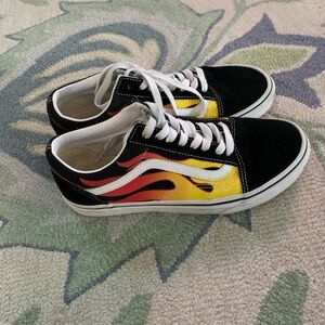 Vans Flame Fire Old Skool Black & White Skateboard Shoes